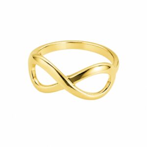 A thick gold ring featuring an infinity shape.