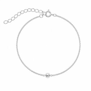 silver chain bracelet featuring a single central round bead and an adjustable clasp.
