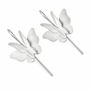 Large brushed silver butterfly threader earrings with layered wings
