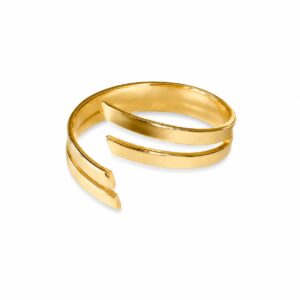 A gold open ring featuring a double-band, wrap-around design.
