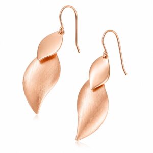 Rose gold double leaf drop earrings with polished and brushed leaves