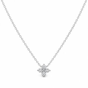 silver chain necklace featuring a single central clear stone cluster pendant.
