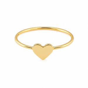 A thin gold ring featuring a solid heart shape.