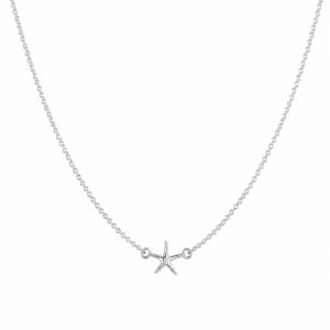 silver chain necklace featuring a small, centred starfish pendant.