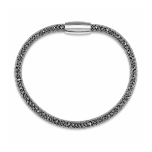 Silver-Grey Mesh Black Crystal Bangle