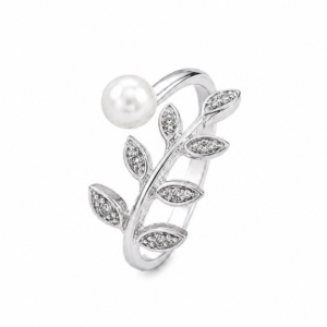 Fold Over Leaf & Pearl Ring