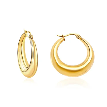 Chunky Tapered Tube Hoops A pair of smooth, gold Chunky Tapered Tube hoop earrings.